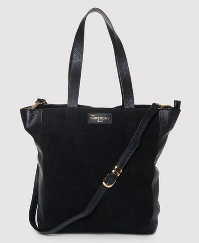 Shop Superdry Women's The Edit Leather Premium Tote Bag Black Size: 1size