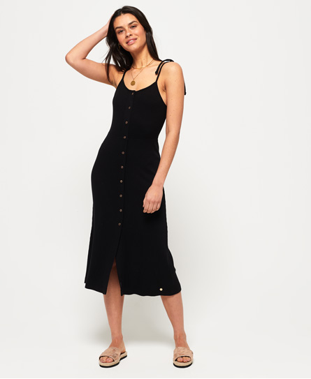 button down black midi dress
