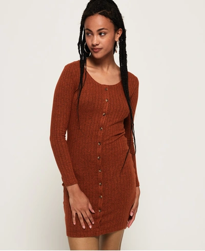 Shop Superdry Button Down Rib Mini Dress In Red