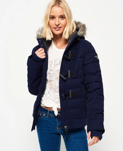 Shop Superdry Microfibre Toggle Puffle Jacket In Navy