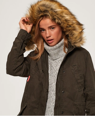 Shop Superdry Classic Rookie Fishtail Parka Coat In Green