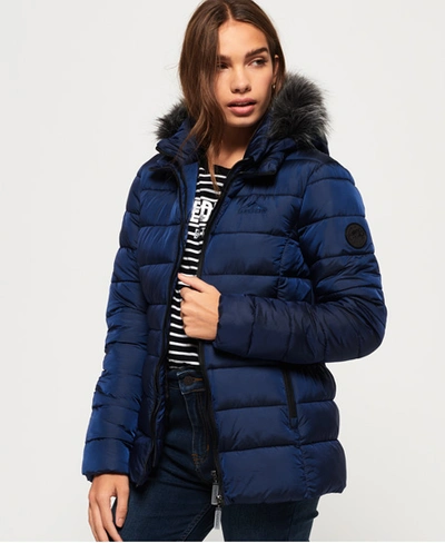 Shop Superdry Taiko Padded Faux Fur Jacket In Blue