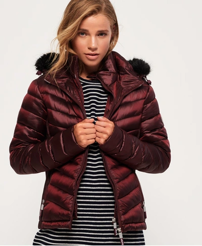 Shop Superdry Hooded Luxe Chevron Fuji Jacket In Red