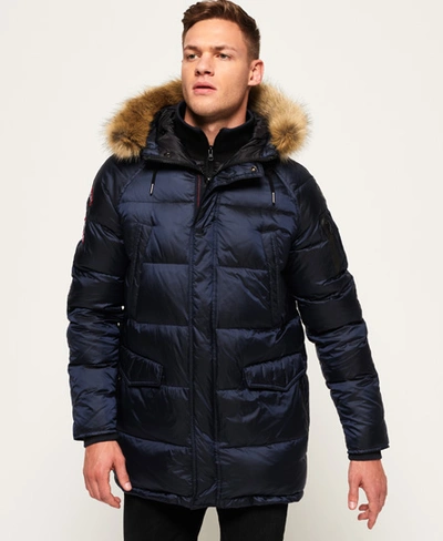 Shop Superdry Down Parka Jacket In Navy