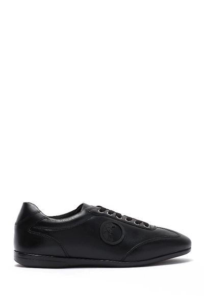 Shop Versace Nappa Leather Lace Up Sneaker In Nero/nikel Antico