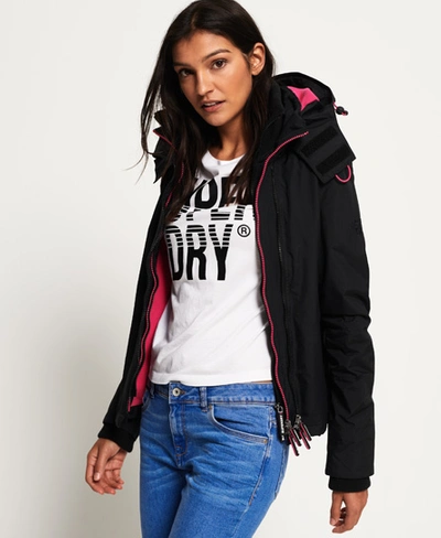 Shop Superdry Pop Zip Hooded Arctic Sd-windcheater Jacket In Black