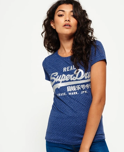 Shop Superdry Vintage Logo Flock Dot T-shirt In Navy