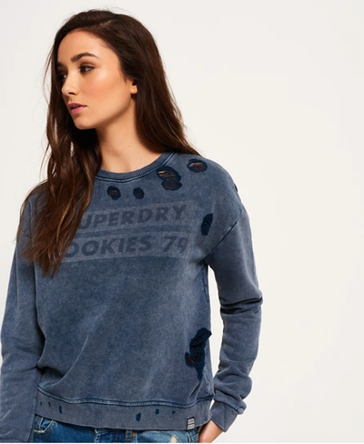Shop Superdry Distress Boxy Sweatshirt In Blue