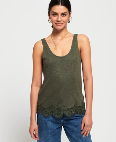 Shop Superdry Morocco Lace Hem Vest Top In Khaki