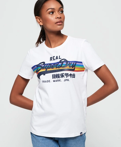 Shop Superdry Vintage Logo Retro Rainbow T-shirt In White