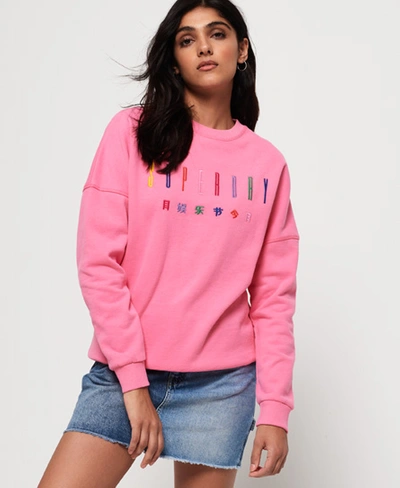 Shop Superdry Carly Carnival Embroidered Crew Sweatshirt In Pink