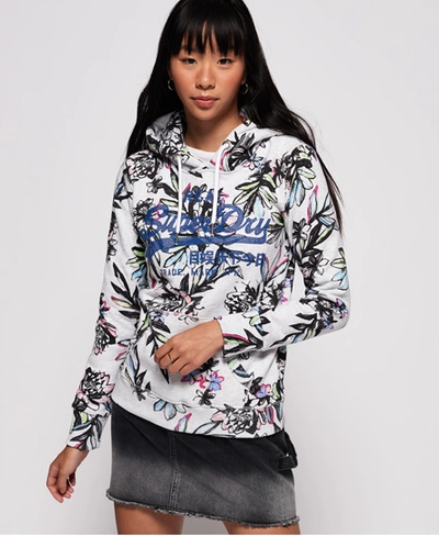 Shop Superdry Vintage Logo Tropical All Over Print Hoodie In White