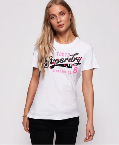 Shop Superdry Heritage Flock T-shirt In White