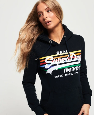 Shop Superdry Women's Vintage Logo Rainbow Stripe Hoodie Navy