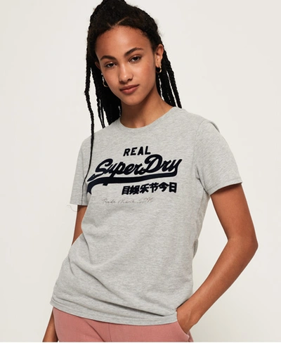 Shop Superdry Women's Vintage Logo Flock Script T-shirt Grey Size: 12