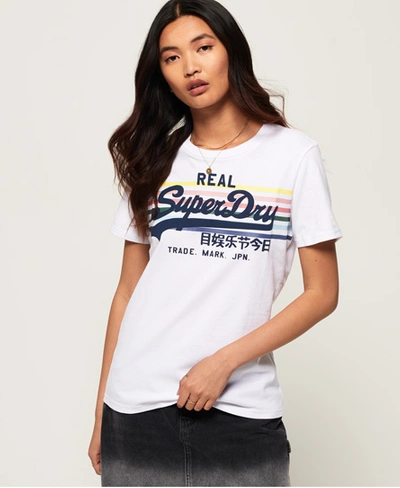 Shop Superdry Vintage Logo Rodeo Rainbow Stripe T-shirt In White