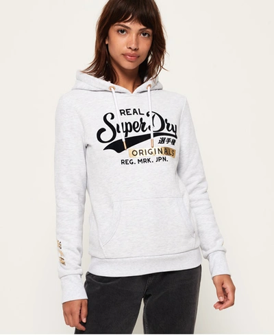 Shop Superdry Women's Real Originals Flock Metallic Hoodie Light Grey Size: 4