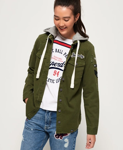 Shop Superdry Maddie Hooded Shirt In Green