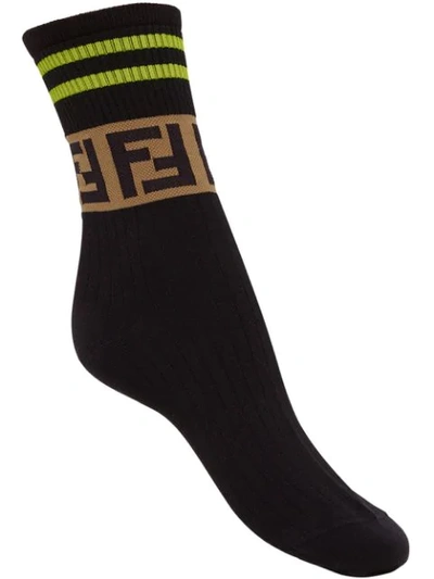 Shop Fendi Ff Logo Socks In F0300-black3