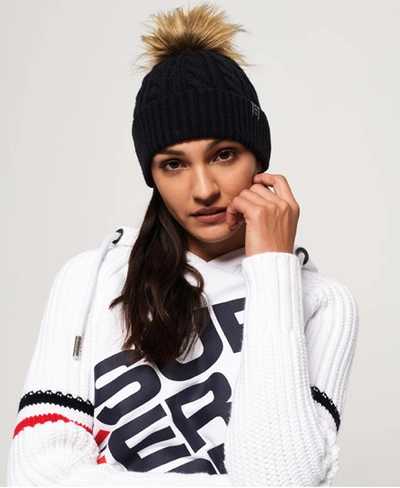 Shop Superdry Croyde Cable Beanie In Navy