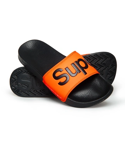 Superdry Men's Pool Slide Sandals Men's Shoes In Black/hazard Orange |  ModeSens