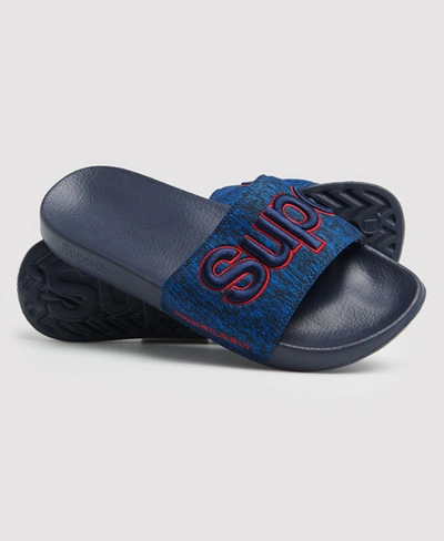 Shop Superdry Classic Embroidered Pool Sliders In Navy