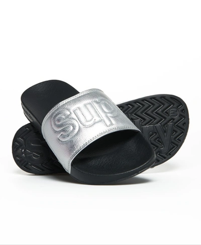 Shop Superdry Colour Change Pool Sliders In Silver