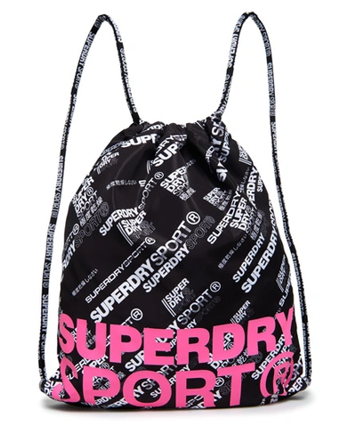 Shop Superdry Women's Sport Drawstring Bag Black / Mono Diagonal Logo - Size: 1size
