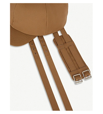 Shop Raf Simons Strap-fastening Double Cotton Cap In Camel