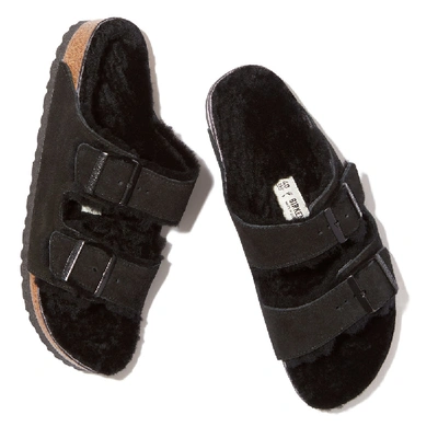 Shop Birkenstock Arizona Shearling-lined  Sandal In Black/black Suede