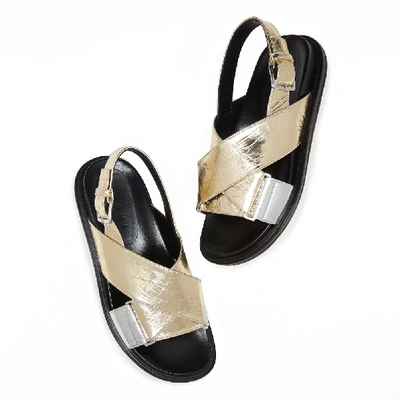 Shop Marni Fussbett Metallic Leather Sandals In Silver/light Gold
