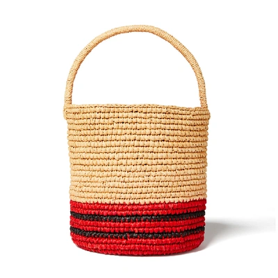 Shop Sensi Studio Striped Lined Bucket Bag In Carmelo/red