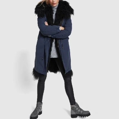 Shop Mr & Mrs Italy Mongolia Fur Parka In Night Blue/full Black