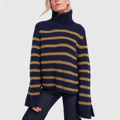 Shop Khaite Molly Cashmere Sweater In Abyss/fawn Stripe