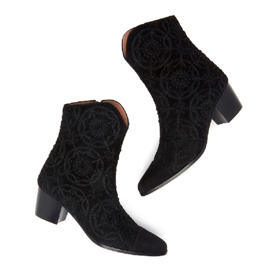 Shop Tabitha Simmons Wyatt Medallion Boots In Black Suede/black Embroider