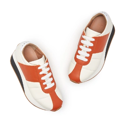 Shop Marni Leather Sneakers In Stone While/chilli