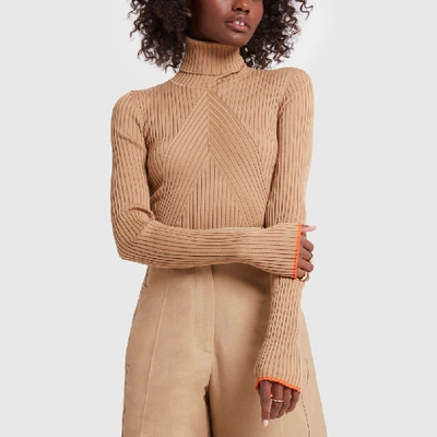 Shop Victoria Beckham Slim Polo Knit Top In Camel