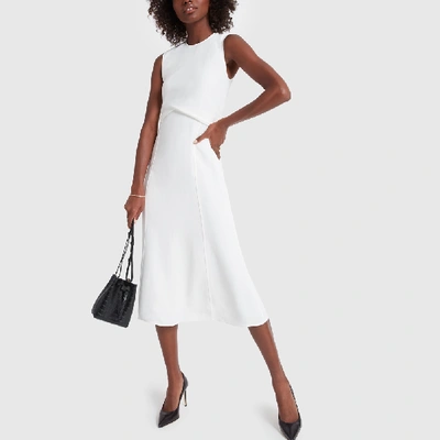 Shop Victoria Beckham Sleeveless Drape Flare Midi Dress In White