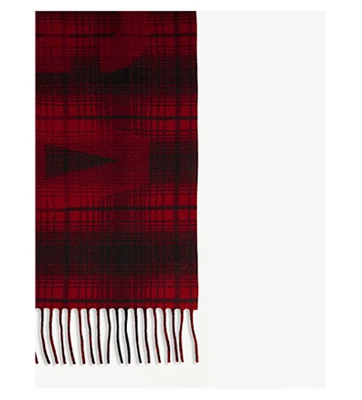 Shop Balenciaga Logo Check-print Wool Scarf In Black Red