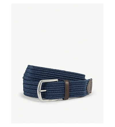 Shop Polo Ralph Lauren Braided Logo-embossed Cotton-stretch Belt In Navy