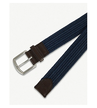 Shop Polo Ralph Lauren Braided Logo-embossed Cotton-stretch Belt In Navy