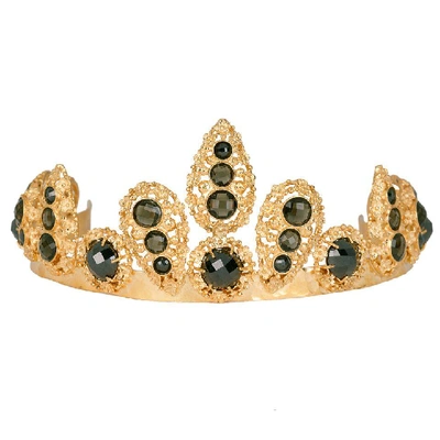 Shop Christie Nicolaides Caterina Crown Black & Green In Gold