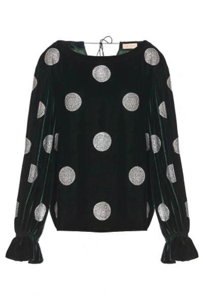 Shop 19.04 Silk Velvet Blouse With Rhinestones In Green