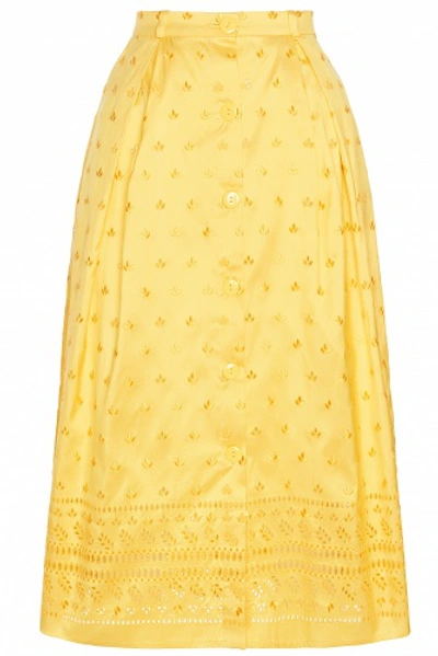Shop 19.04 Needlework Silk Midi Skirt In Yellow