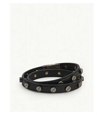 Shop Saint Laurent Rivets Leather Bracelet In Nero