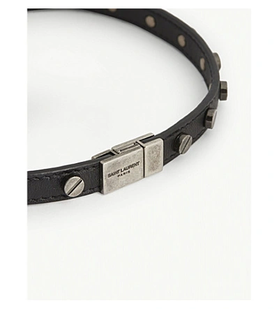 Shop Saint Laurent Rivets Leather Bracelet In Nero