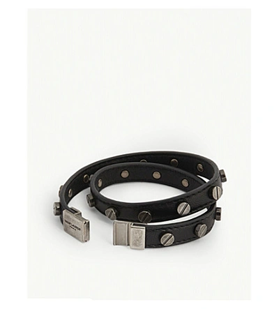 Shop Saint Laurent Rivets Leather Bracelet In Nero