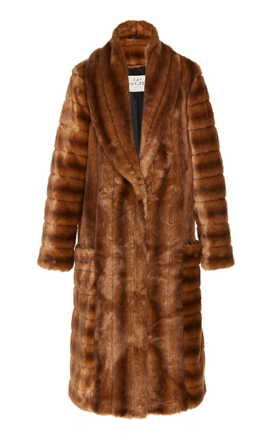 Shop Marei 1998 Echinacea Faux Fur Long Coat In Brown