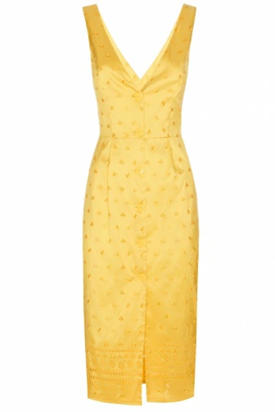 Shop 19.04 Needlework Silk Midi Dress In Yellow