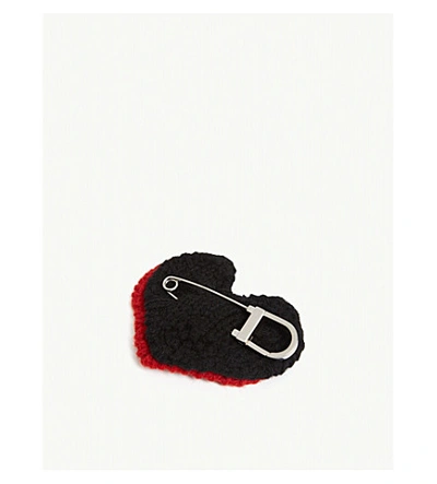 Shop Prada Heart Safety-pin Wool Brooch In Red/black